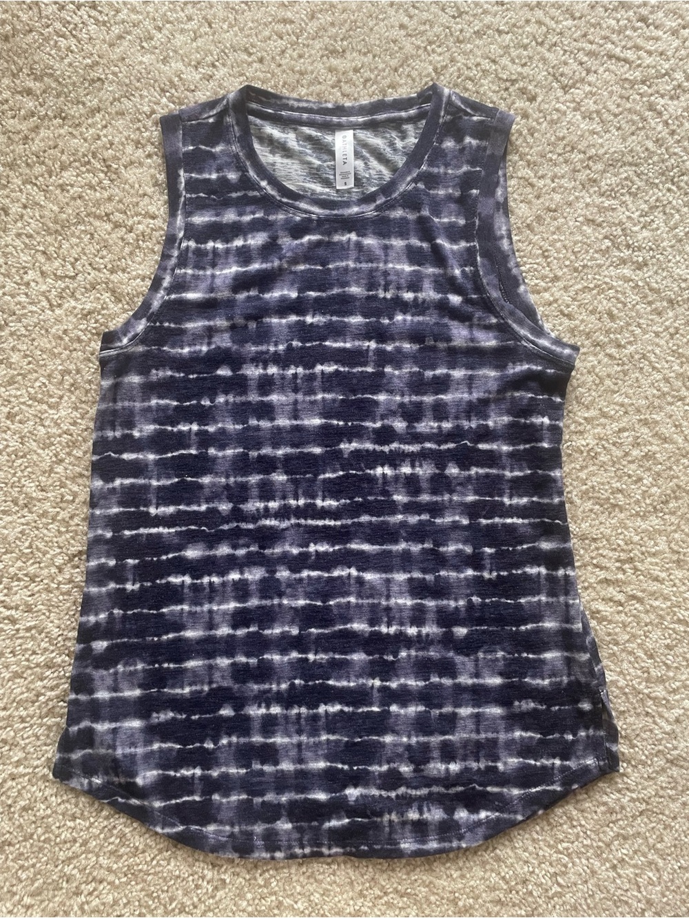 Athleta Navy and White Tie-Dye Scoop Tank